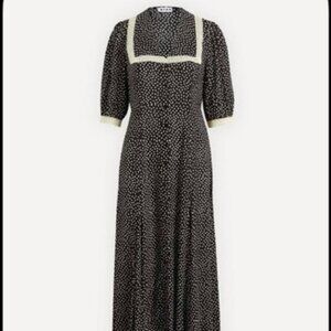 RIXO Ellen Polka Dot Maxi Dress Black White Size Small